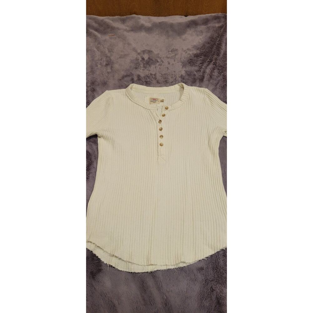 Faherty Brand Waffle Knit Henley Shirt Long Sleeve White Women's Size Small